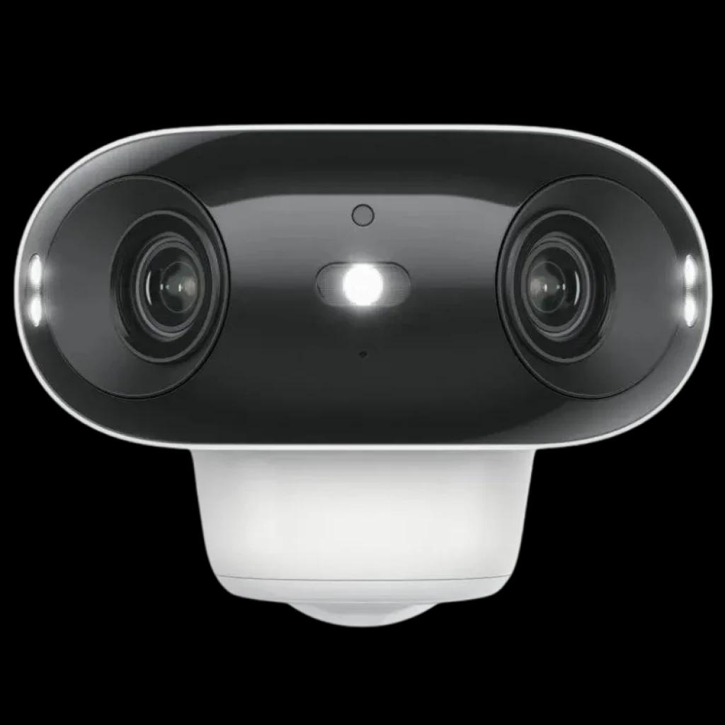 Reolink Argus Series B740X blanca con doble lente frontal, LED central y sensores, diseño orientable, ideal para vigilancia amplia en exteriores