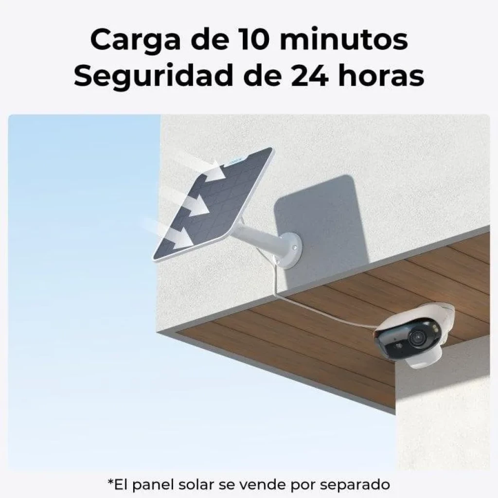 Reolink Argus Series B740X blanca con panel solar conectado por cable, montaje en techo para vigilancia