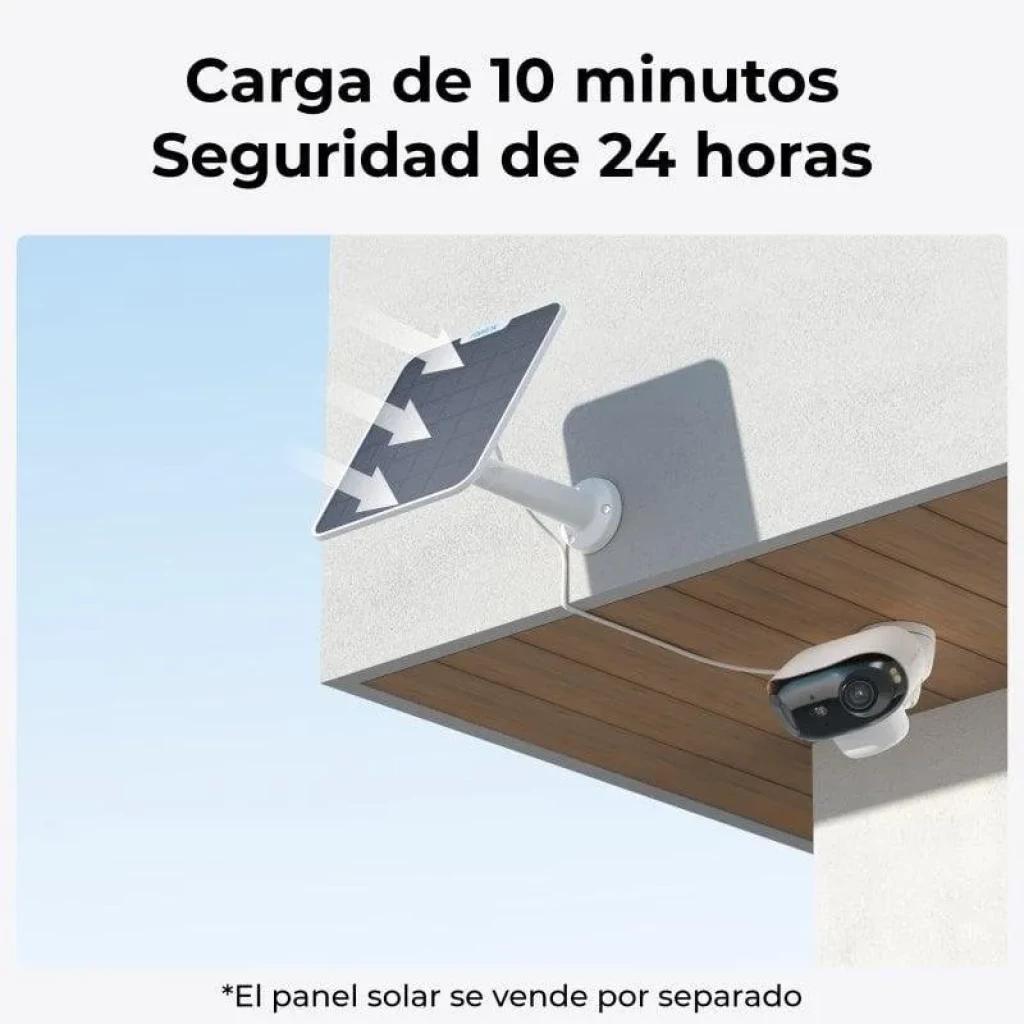 Reolink Argus Series B740X blanca con panel solar conectado por cable, montaje en techo para vigilancia