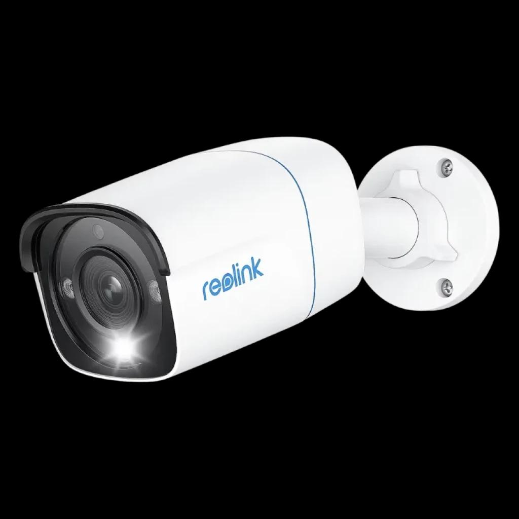 Reolink P330 Cámara bullet blanca para exterior con lente gran angular, LED integrado y carcasa resistente, montaje en pared ajustable
