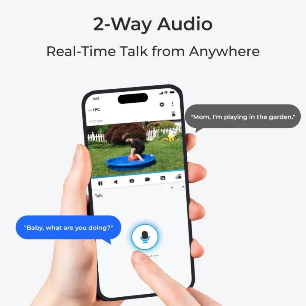 Reolink P330 con audio bidireccional en tiempo real, control desde smartphone y micrófono integrado para vigilancia exterior