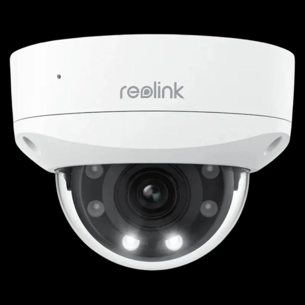 Reolink P437, cámara domo blanca con lente central y cuatro LEDs infrarrojos visibles