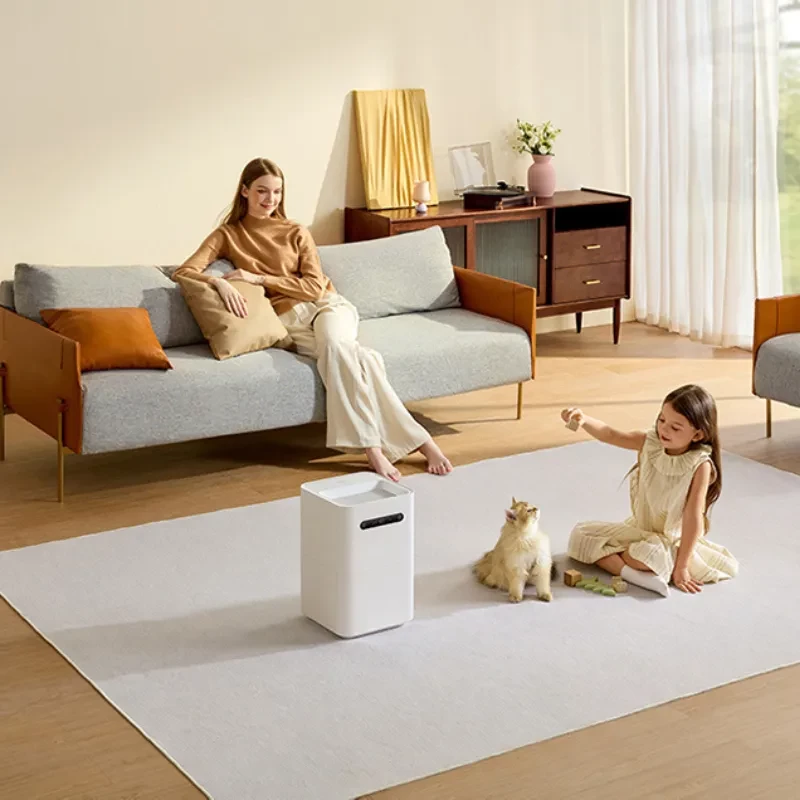 Xiaomi Smartmi Evaporative Humidifier 3 Humidificador blanco, diseño minimalista en forma de cubo con panel superior y asa lateral, ideal para sala moderna