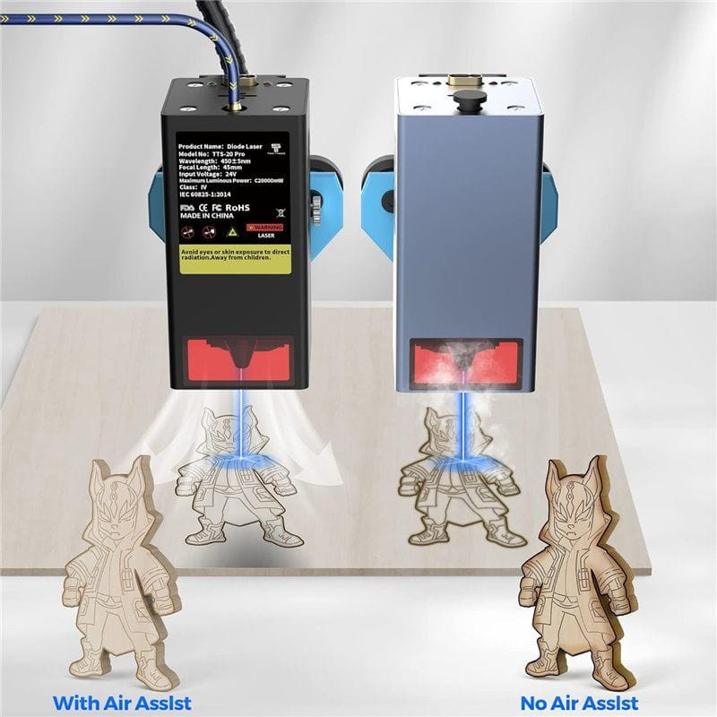 Graveur laser Two Trees TTS 20 Pro 20 W haute vitesse 30 000 mm/min 418 x 418 mm Noir gravant un chat