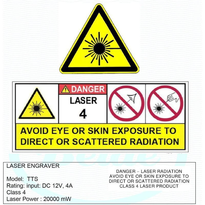 Graveur laser Two Trees TTS 20 Pro 20 W haute vitesse 30 000 mm/min 418 x 418 mm Noir avertissement