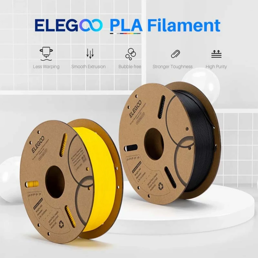 Bobina de filamento PLA 1.75 mm color verde ELEGOO, 1 kg. Carrete de cartón ecológico, acabado liso, alta pureza y menor deformación para impresoras 3D FDM
