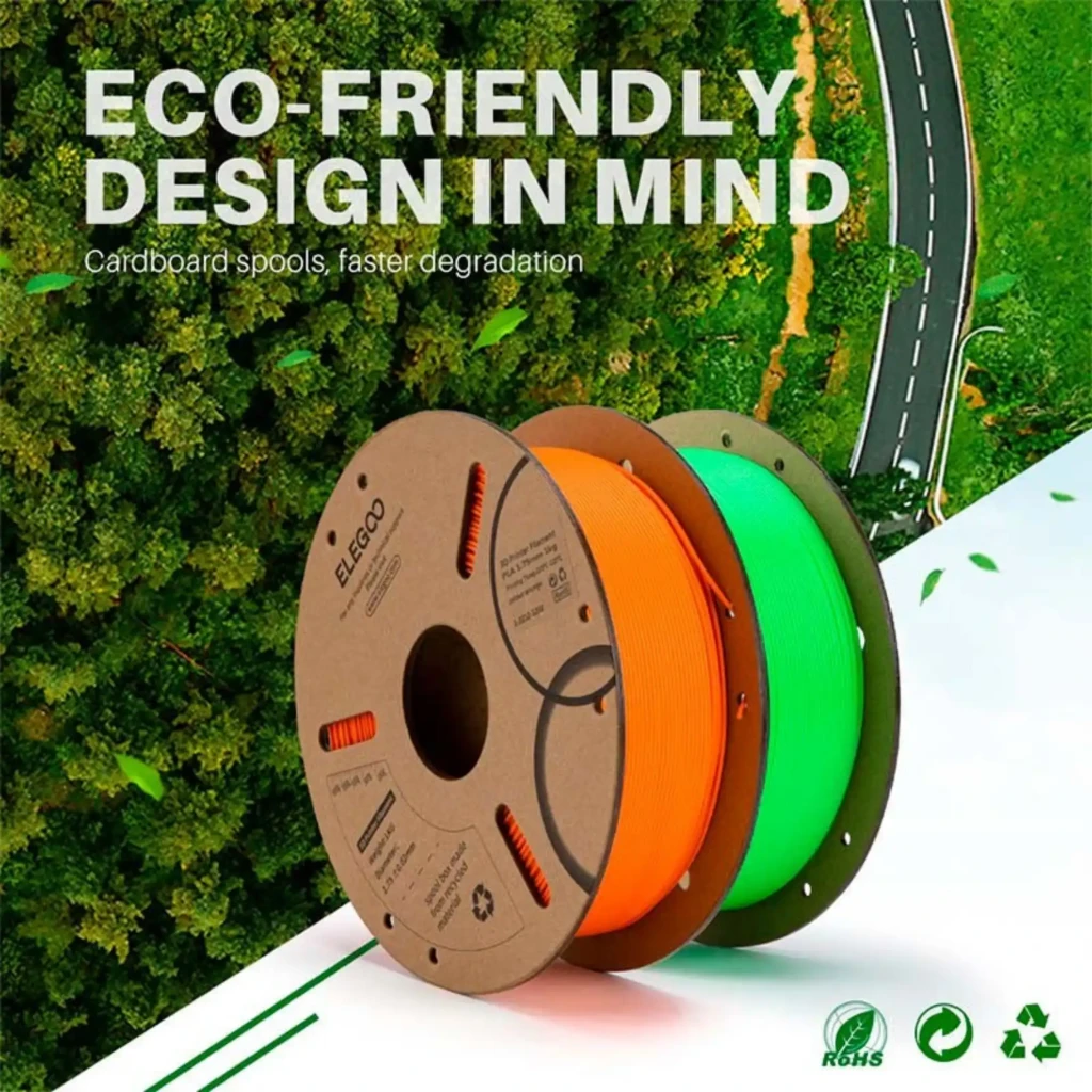 ELEGOO PLA Verde 1.75 mm bobina 1 kg con carrete de cartón ecológico; filamento liso y uniforme, color verde brillante, diseño enfocado en sostenibilidad