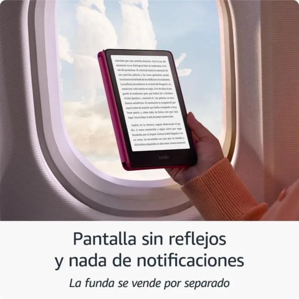 Amazon Kindle Paperwhite 12ª Geração 16GB preto, tela antirreflexo grande, bordas finas, corpo fino; capa rosa mostrada é acessório vendido separadamente