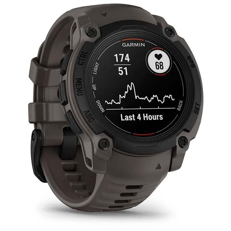 Garmin Instinct E 40mm Negro con Correa Carbón - vista frontal y lateral