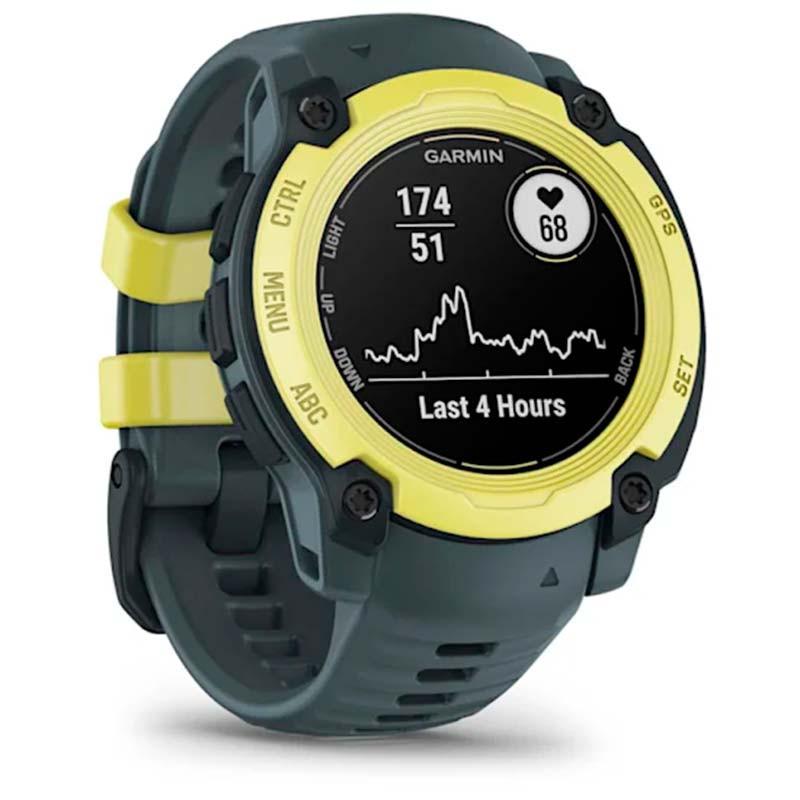 Garmin Instinct E 40mm Amarillo con Correa Gris - vista frontal y lateral
