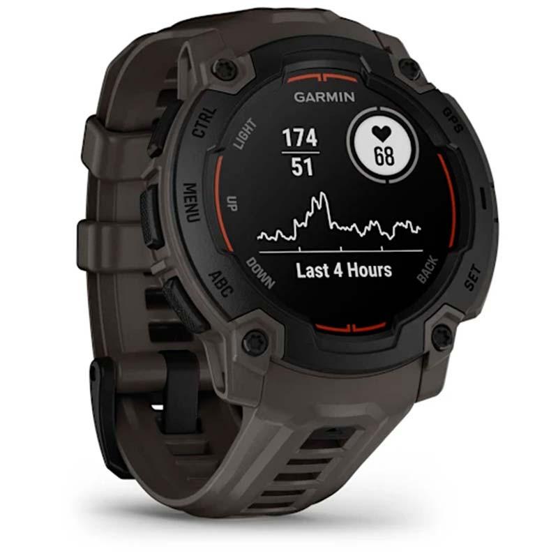 Garmin Instinct E 45mm Negro con Correa Carbón - vista frontal y lateral