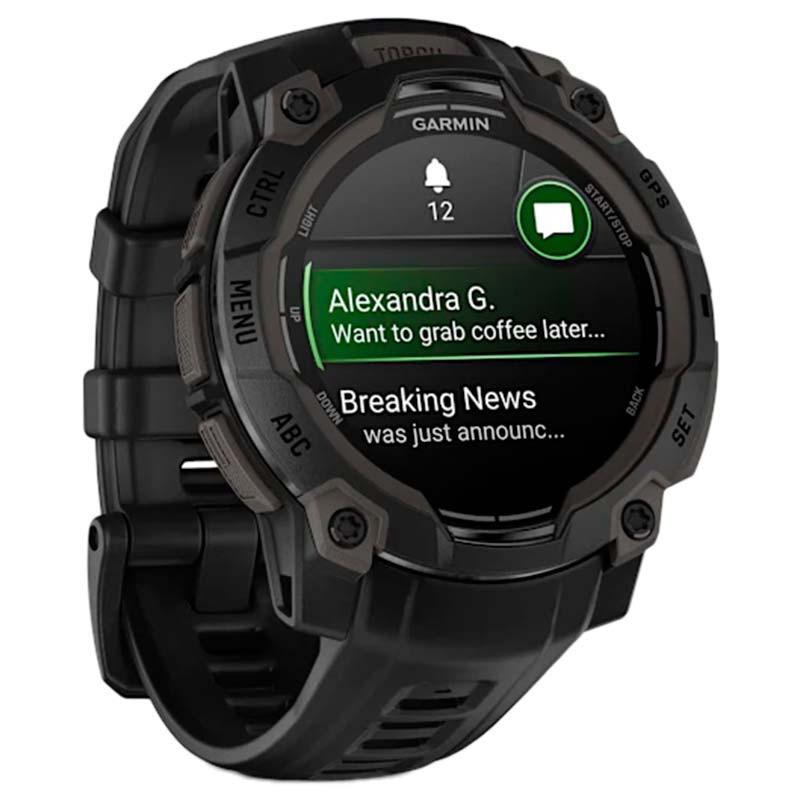 Garmin Instinct 3 AMOLED 45mm Negro con Correa Negra - vista frontal y lateral