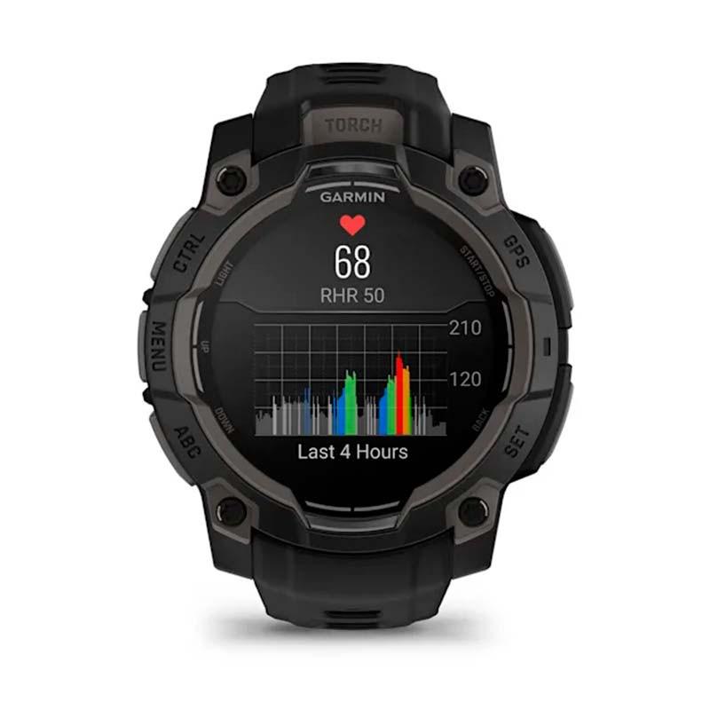 Garmin Instinct 3 AMOLED 50mm Negro con Correa Carbón - frecuencia cardíaca