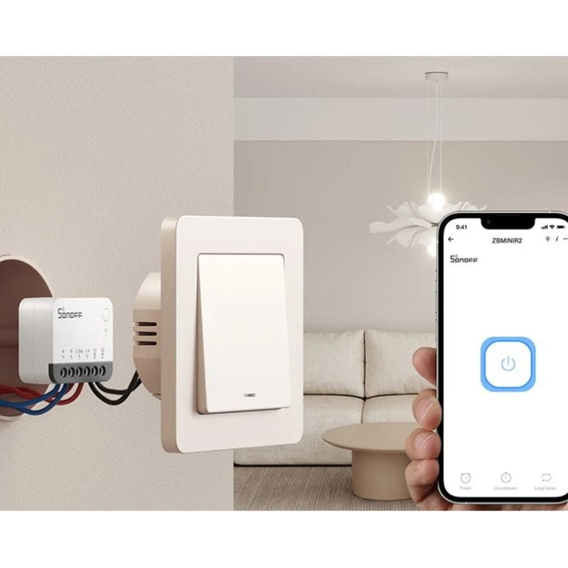 SONOFF Zig-Bee ZBMINIR2 imagen de colocación con app