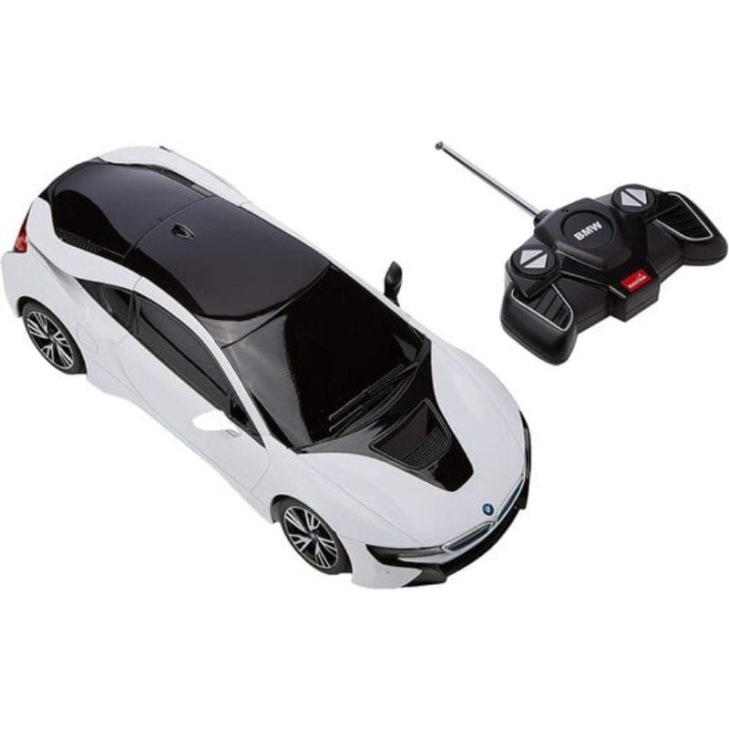 Voiture radiocommandée RASTAR 1/24 BMW i8 blanche, vue de dessus