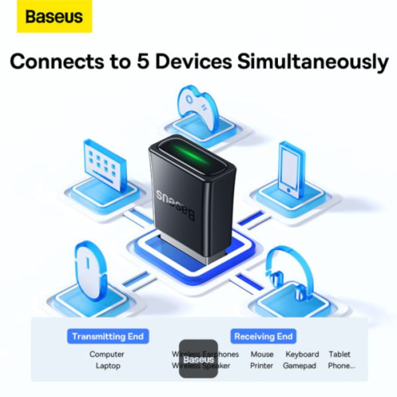 Baseus BA07 - Adaptador Mini Bluetooth para PC conexión de 5 dispositivos simultáneos