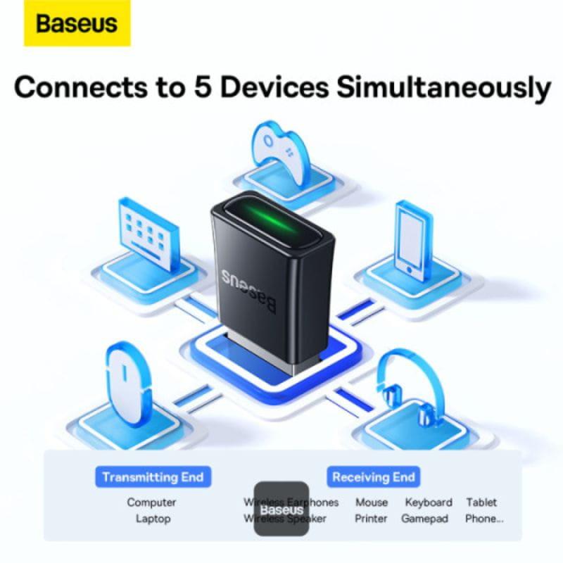 Baseus BA07 - Adaptador Mini Bluetooth para PC conexión de 5 dispositivos simultáneos
