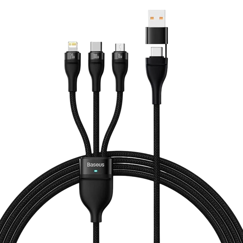 Baseus Flash Series 2 Negro - Cable USB 3 en 1 USB-C/Lightning/Micro
