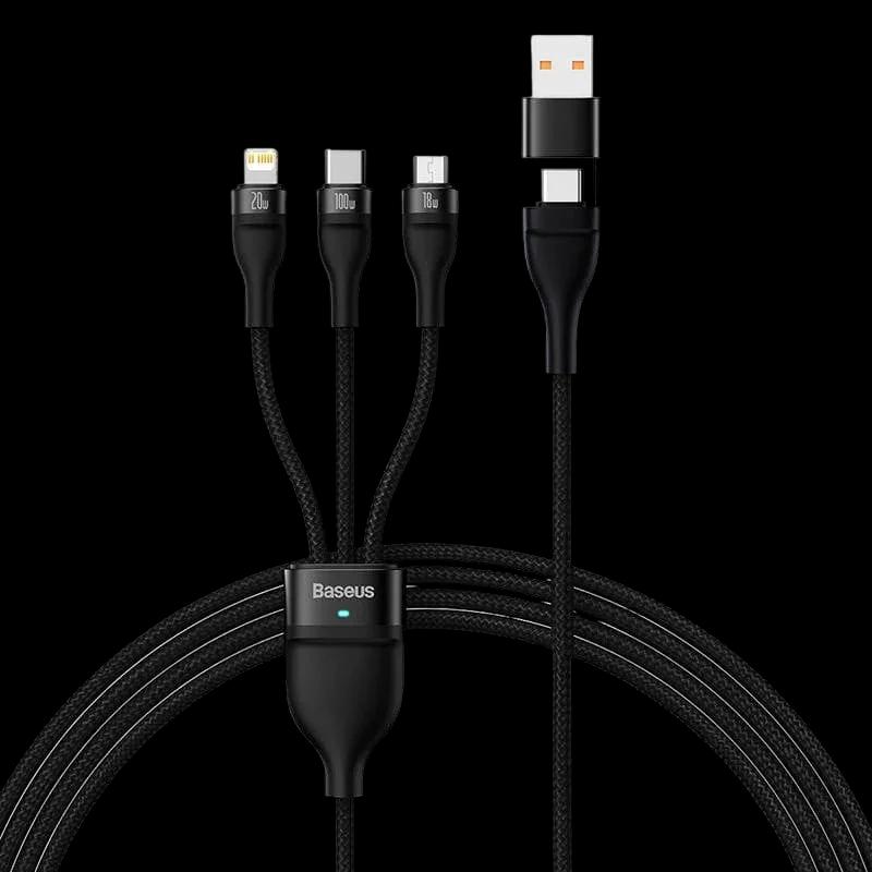 Baseus Flash Series 2 Noir - Câble USB 3-en-1 USB-C/Lightning/Micro USB