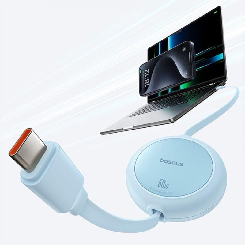 Baseus Free2Pull Azul - Cable Mini USB-C a USB-C imagen con móvil y portátil