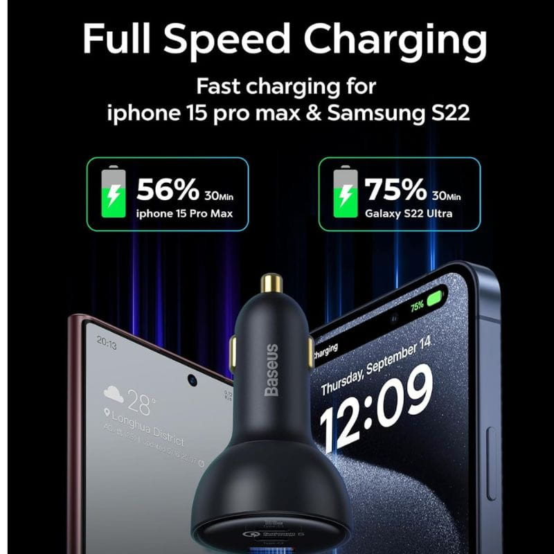 Baseus Qualcomm 160W - Carregador para carro 2xUSB-C 1xUSB-A com carregamento rápido