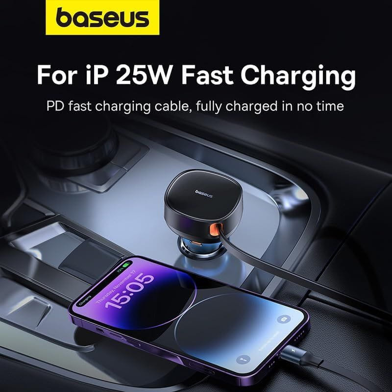 Baseus Enjoyment 60W - Chargeur de voiture 1xUSB-C 1xConnecteur Lightning/USB-C à charge rapide 25W