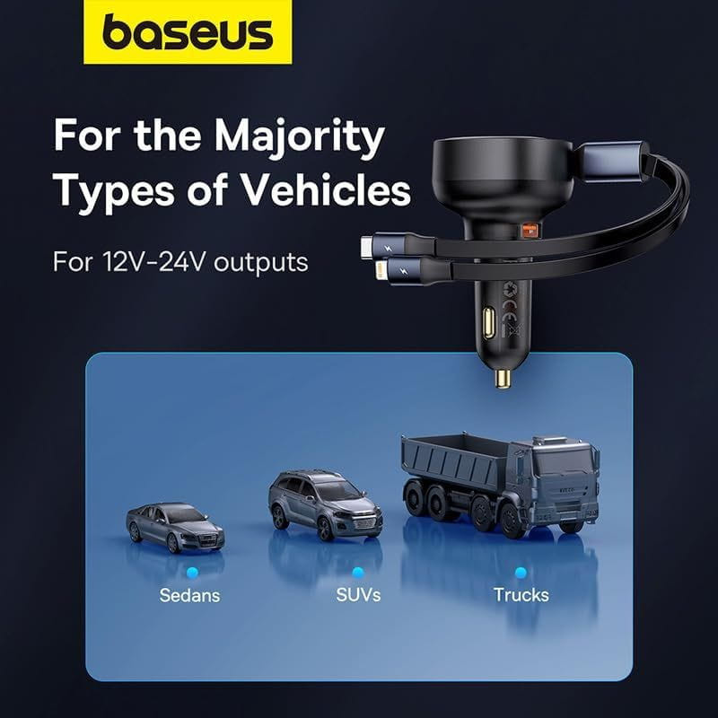 Baseus Enjoyment 60W - Chargeur de voiture 1xUSB-C 1xconnecteur Lightning/USB-C compatible avec la plupart des véhicules