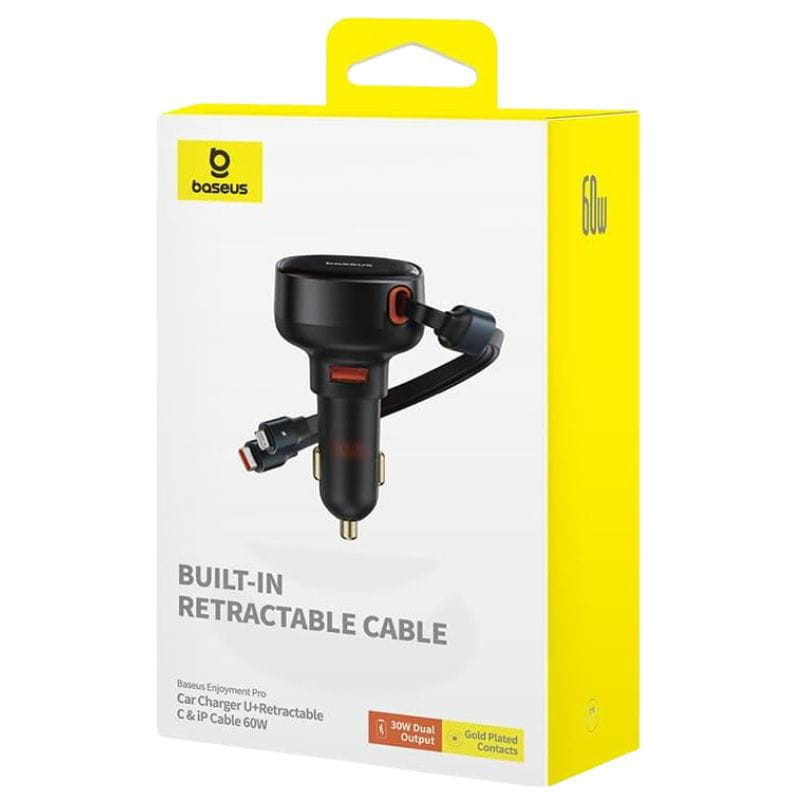 Baseus Enjoyment 60W - Chargeur voiture 1xUSB-C 1xConnecteur Lightning/USB-C image de la boîte
