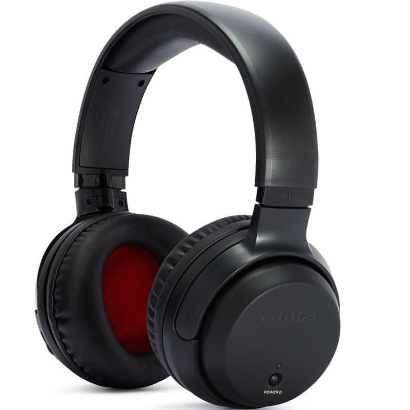 Aiwa WHF-930D Radiofrecuencia Auriculares Hi-Fi inalámbricos de diadema, diseño negro mate con almohadillas acolchadas y detalle interno rojo