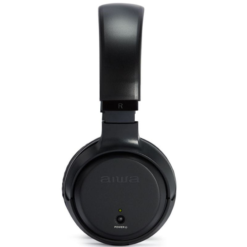 Aiwa WHF-930D Radiofrecuencia Auriculares Hi-Fi inalámbricos de diadema negros con copa derecha marcada R y luz LED de encendido en la carcasa