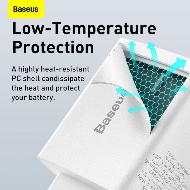 Baseus Compact Quick Charger 20W - Cargador de pared con protección de temperatura