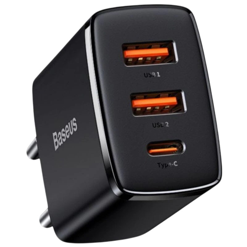Baseus Compact Quick Charger 30W Negro - Cargador de pared 2xUSB-A 1xUSB-C