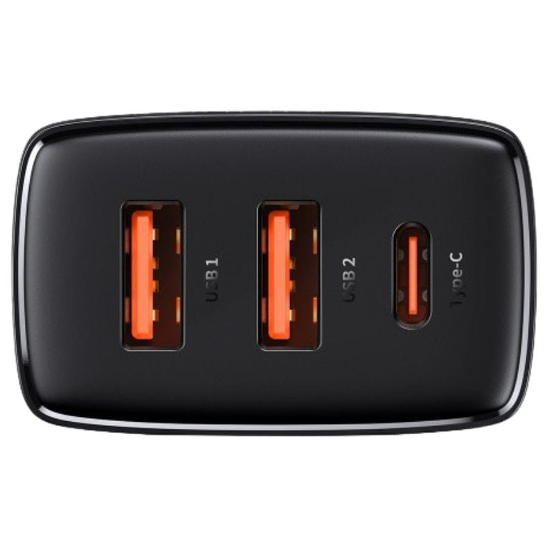Baseus Compact Quick Charger 30W Negro - Cargador de pared 2xUSB-A 1xUSB-C imagen trasera