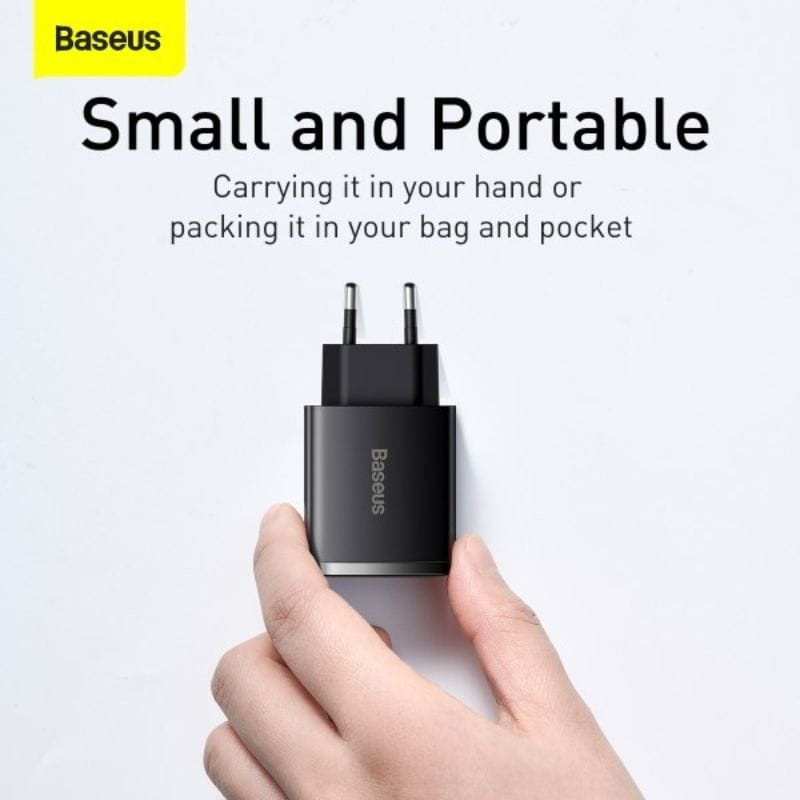 Baseus Compact Quick Charger 30W Negro - Cargador de pared 2xUSB-A 1xUSB-C tamaño pequeño