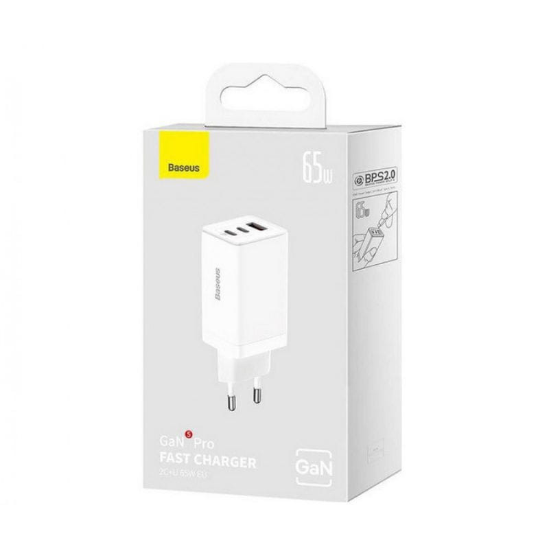 Baseus GaN5 Pro 65W - Cargador de pared 2xUSB-C 1xUSB-A imagen de la caja