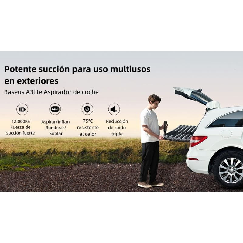 Baseus A3 Negro - Aspiradora de mano para coche, succión potente