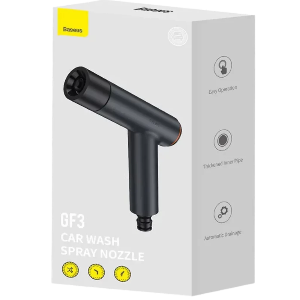 Baseus GF3 - Pistola de riego negra con boquilla ajustable; diseño en T, conector estándar, cuerpo robusto, destaca operación fácil y drenaje automático