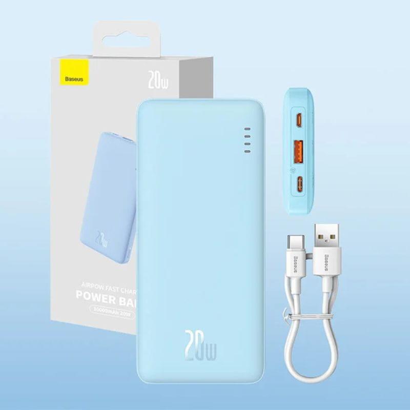 Baseus Airpow 10000 mAh 20W Azul - Power Bank imagem com a caixa e o cabo