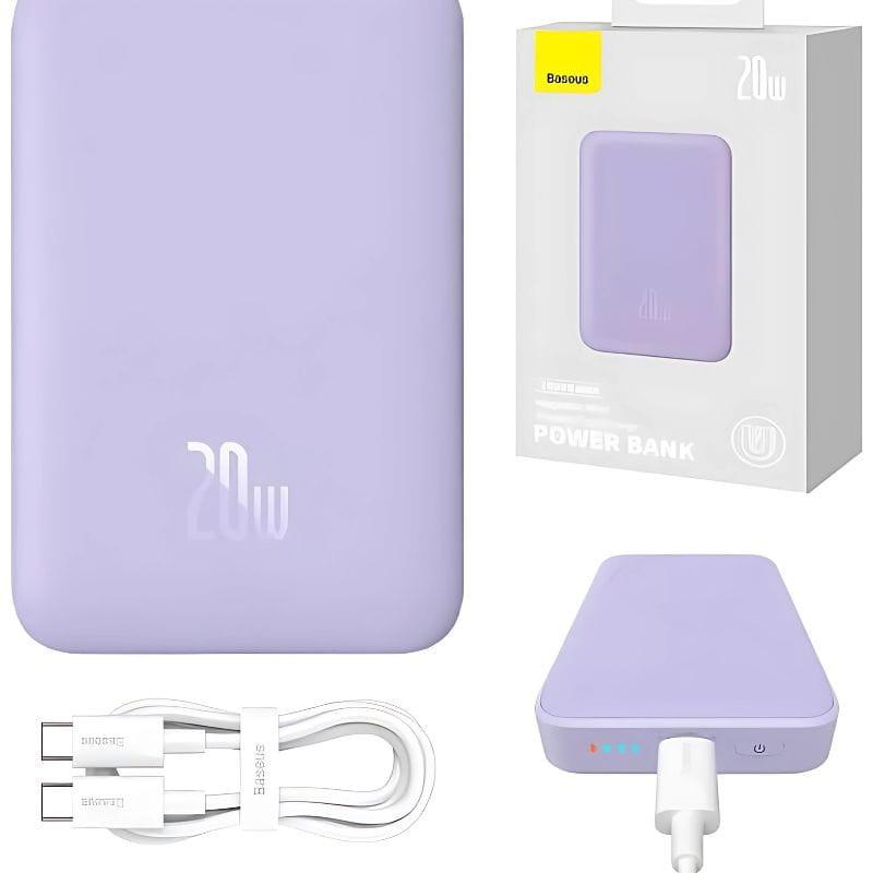 Baseus Mini 10000mAh 20W Violet - Powerbank compatible avec MagSafe image de la boîte et de son contenu