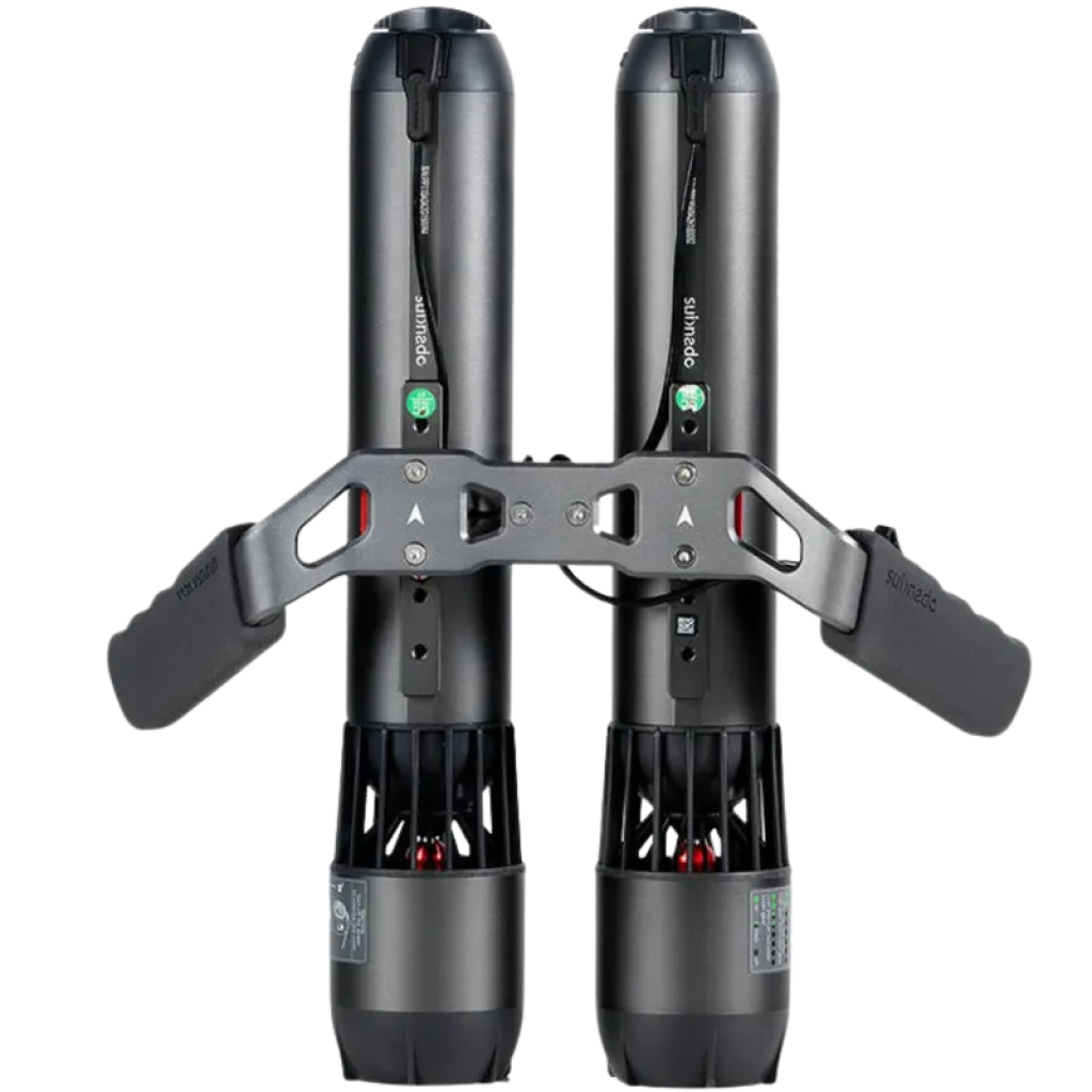 Waydoo Subnado Scooter subacuático ultra compacto con doble propulsor, asas ergonómicas, luces indicadoras y diseño negro aerodinámico para buceo eficiente
