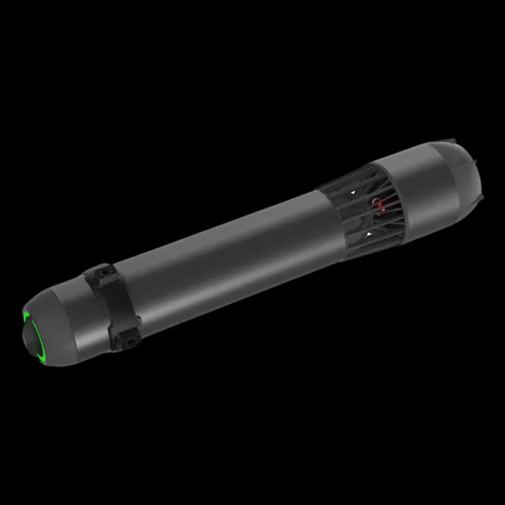 Waydoo Subnado Scooter subacuático ultra compacto en color negro, cuerpo cilíndrico con rejillas laterales y hélice interna, extremos redondeados y detalles