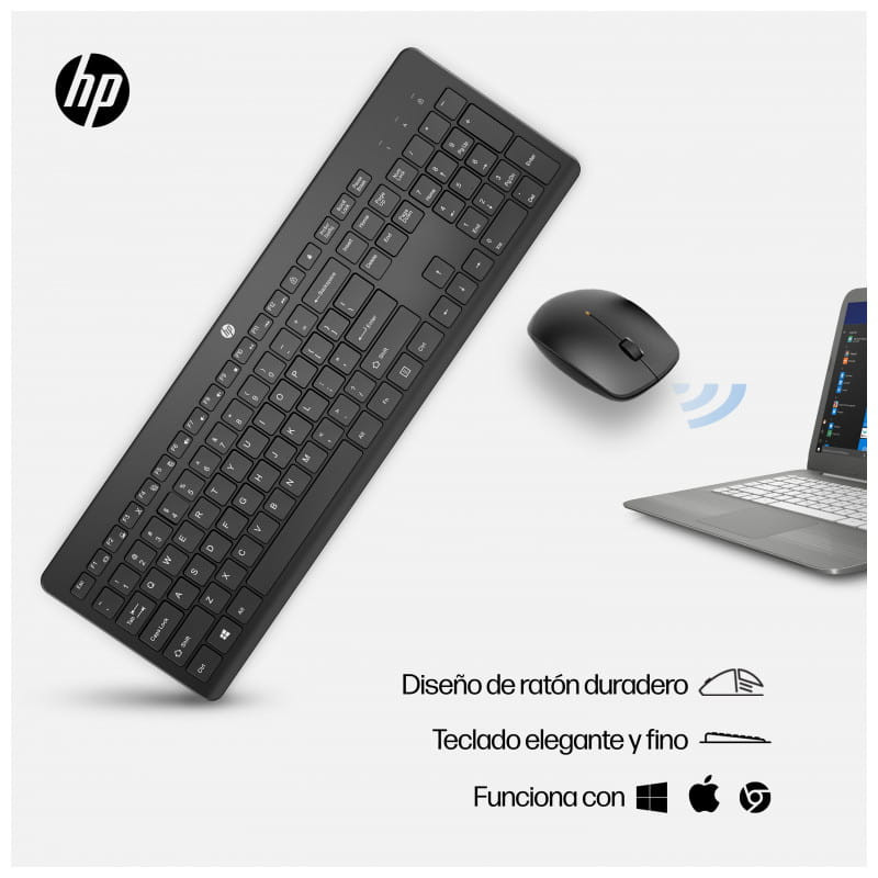 HP Combo de Teclado y Ratón Inalámbricos 230 - Teclado de membrana silencioso - Ratón 1600DPI diseño ergonómico