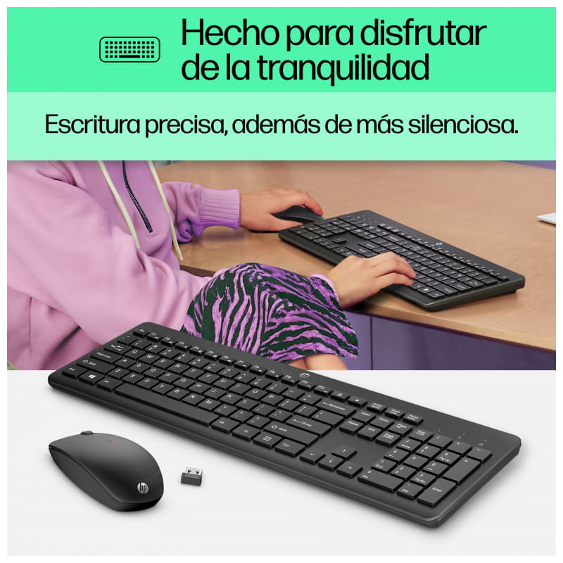 HP Combo de Teclado y Ratón Inalámbricos 230 - Teclado de membrana silencioso - Ratón 1600DPI  silencioso