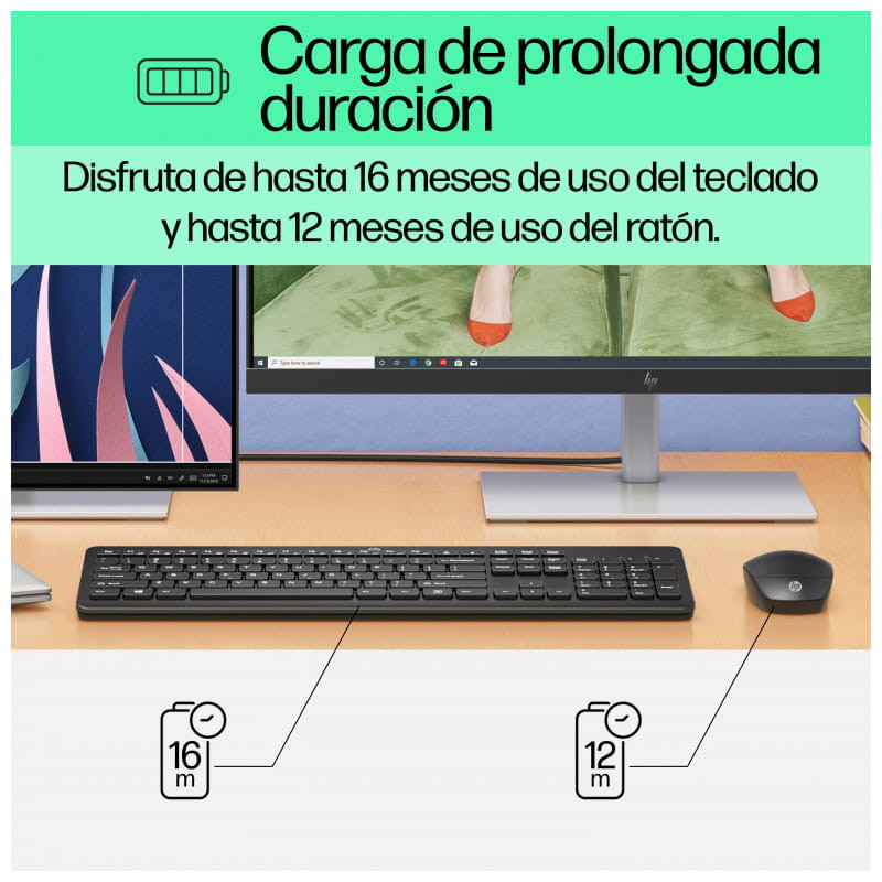 HP Combo de Teclado y Ratón Inalámbricos 230 - Teclado de membrana silencioso - Ratón 1600DPI  hasta 16 mese de baterías