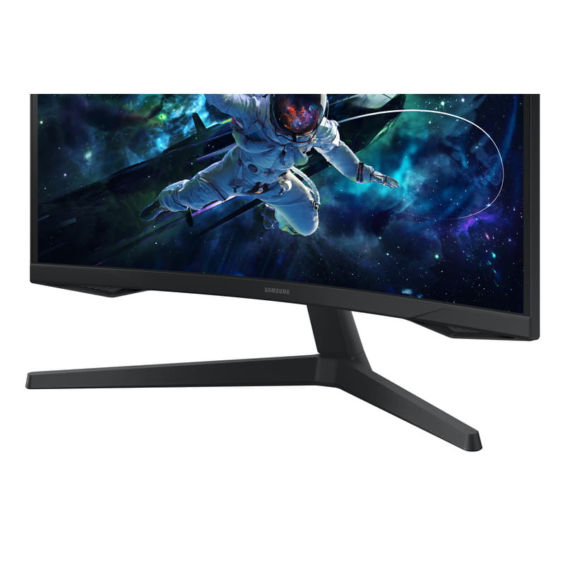 Samsung Odyssey G55C S27CG554EU 27 QHD Curva 165 Hz FreeSync Negro - Monitor Gaming Vista del frontal detalle del pie de la pantalla