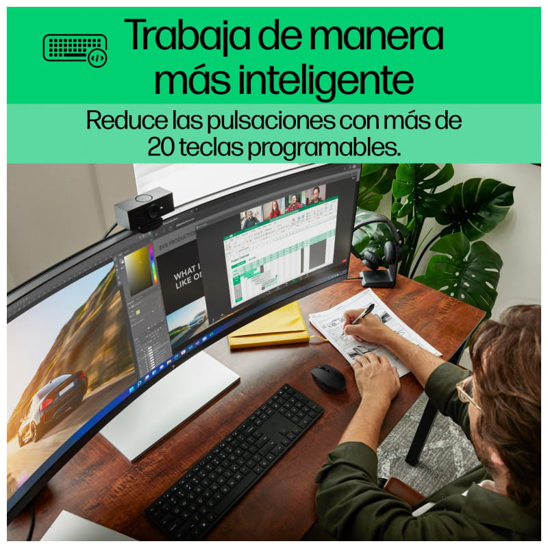 Kit de teclado sem fios HP + rato Combo 650 com 20 teclas programáveis