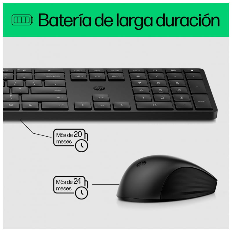 Kit teclado sem fios HP + rato Combo 650 design com pilhas de longa duração