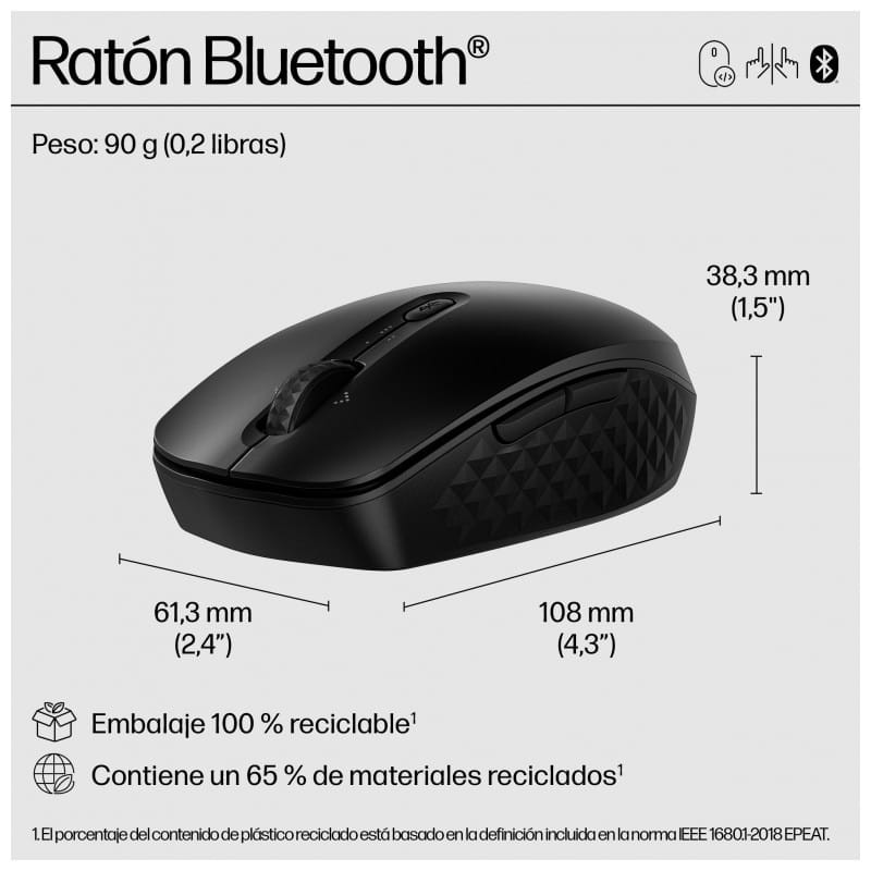 Dimensions de la souris HP420 - programmable - Bluetooth 5.3