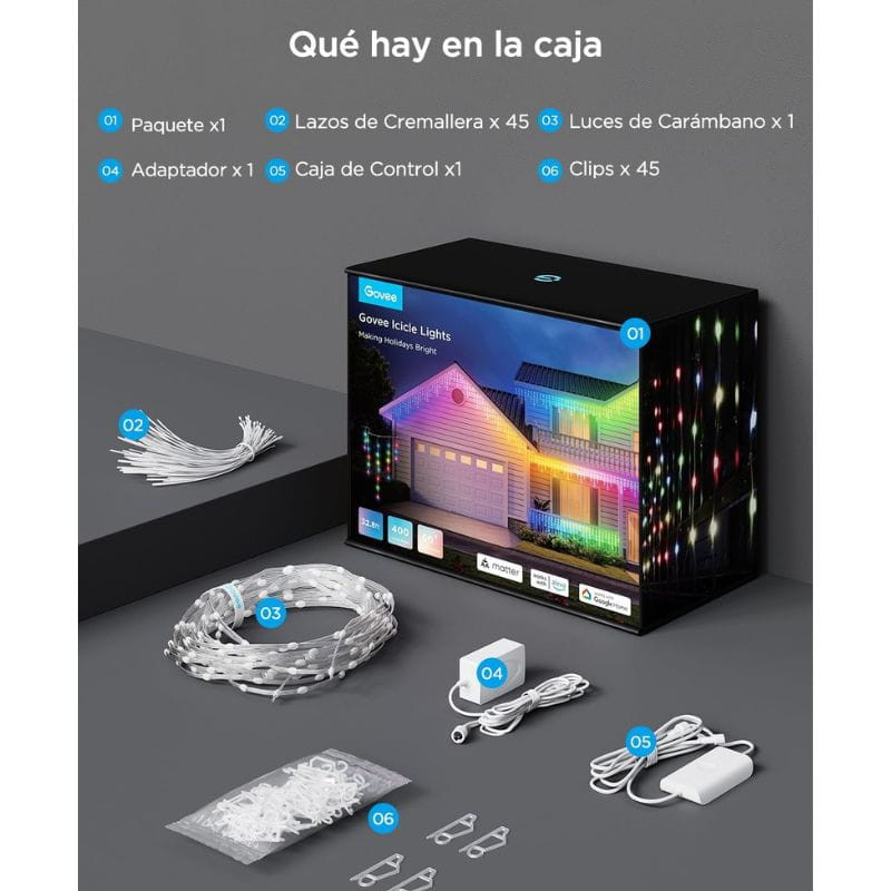 Govee H70D1 Icicle Lights - Éclairage LED, contenu de la boîte