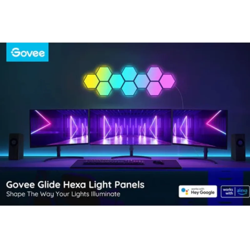 Govee H6061 Glide Hexa Light RGBIC Wifi Bluetooth – panneaux hexagonaux lumineux au mur, couleurs vives synchronisées, ambiance gaming RGB intelligente